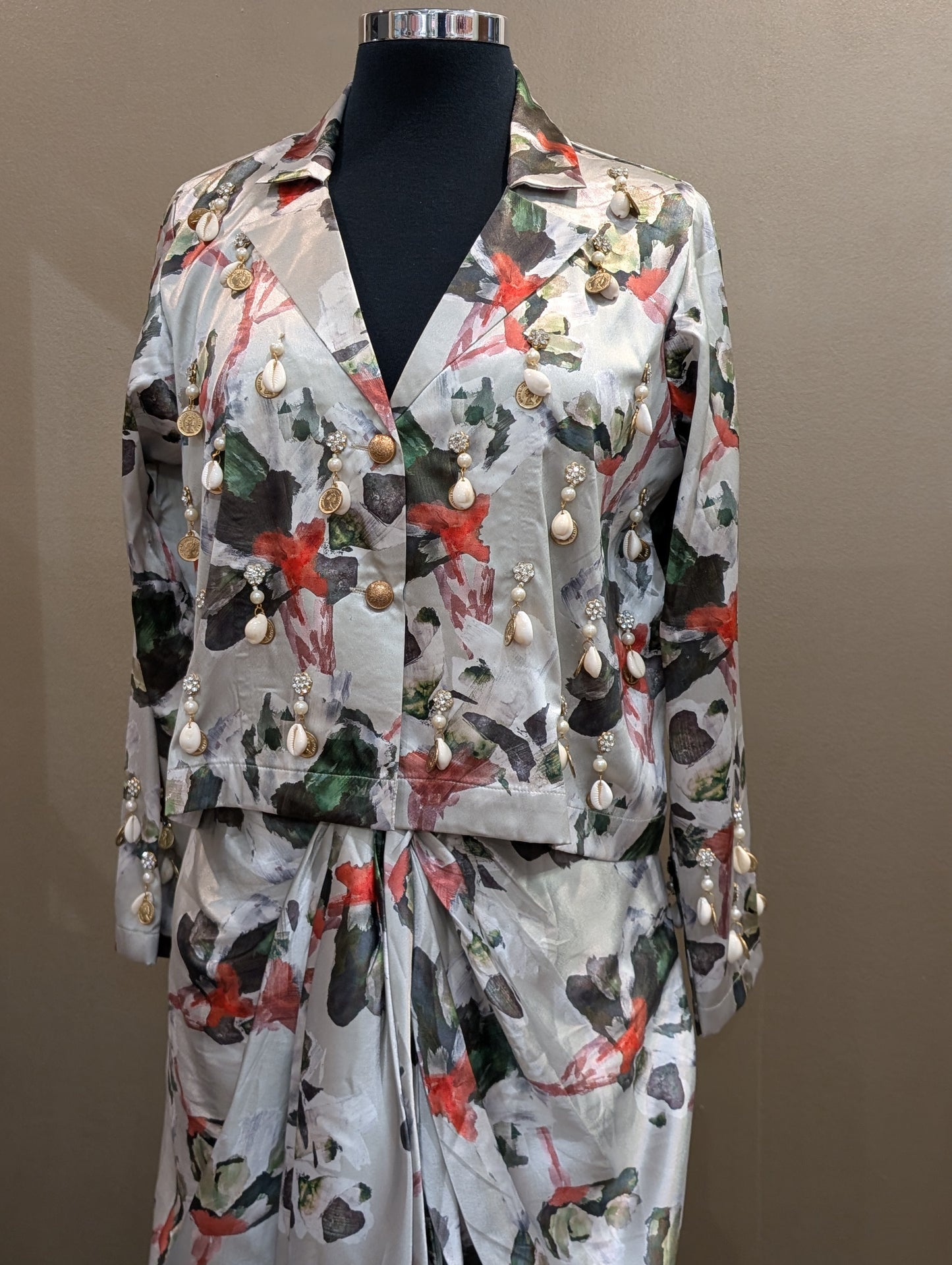 Jacket style top and drape skirt set