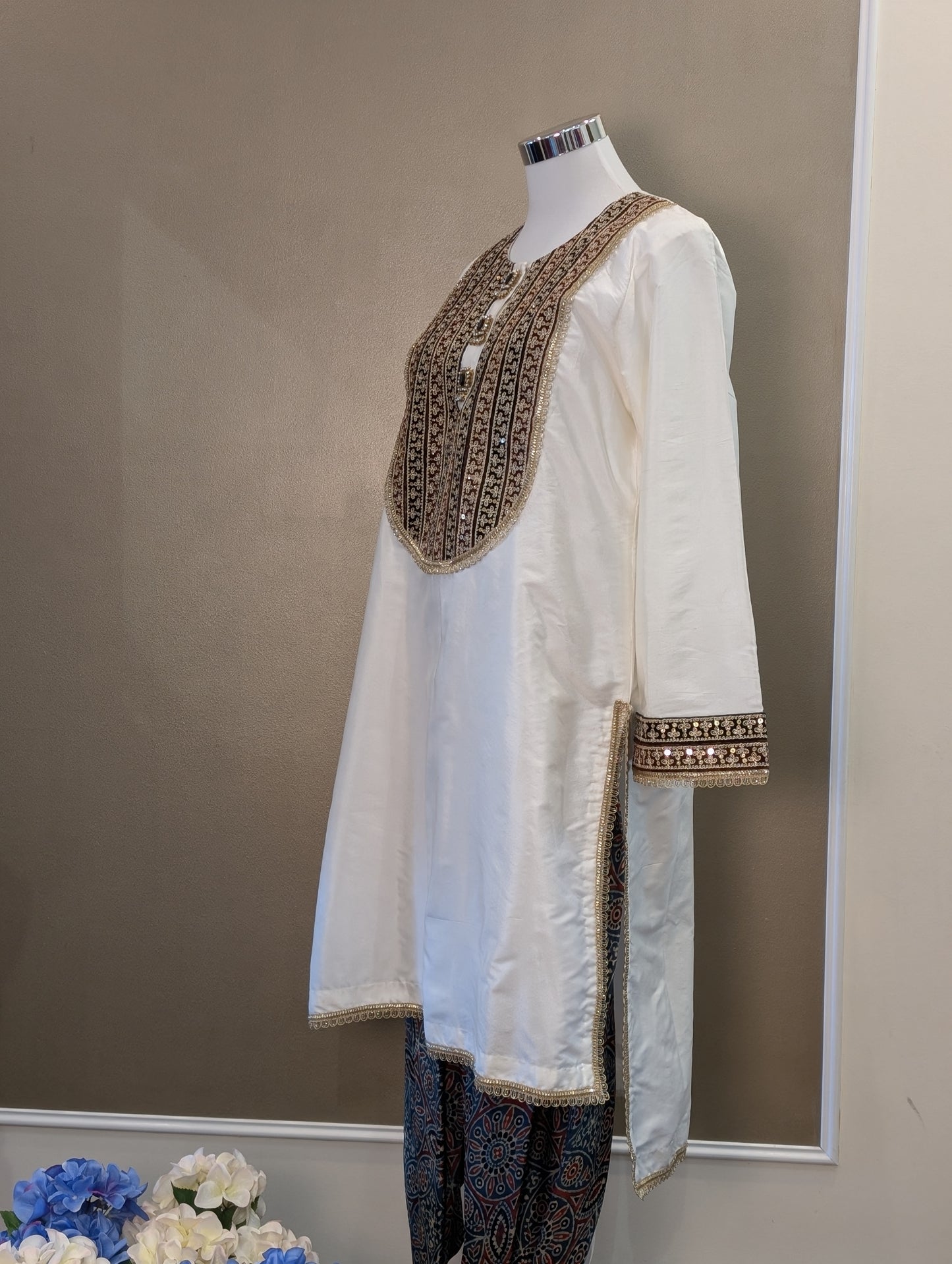 Silk kurta with ajrakh pants