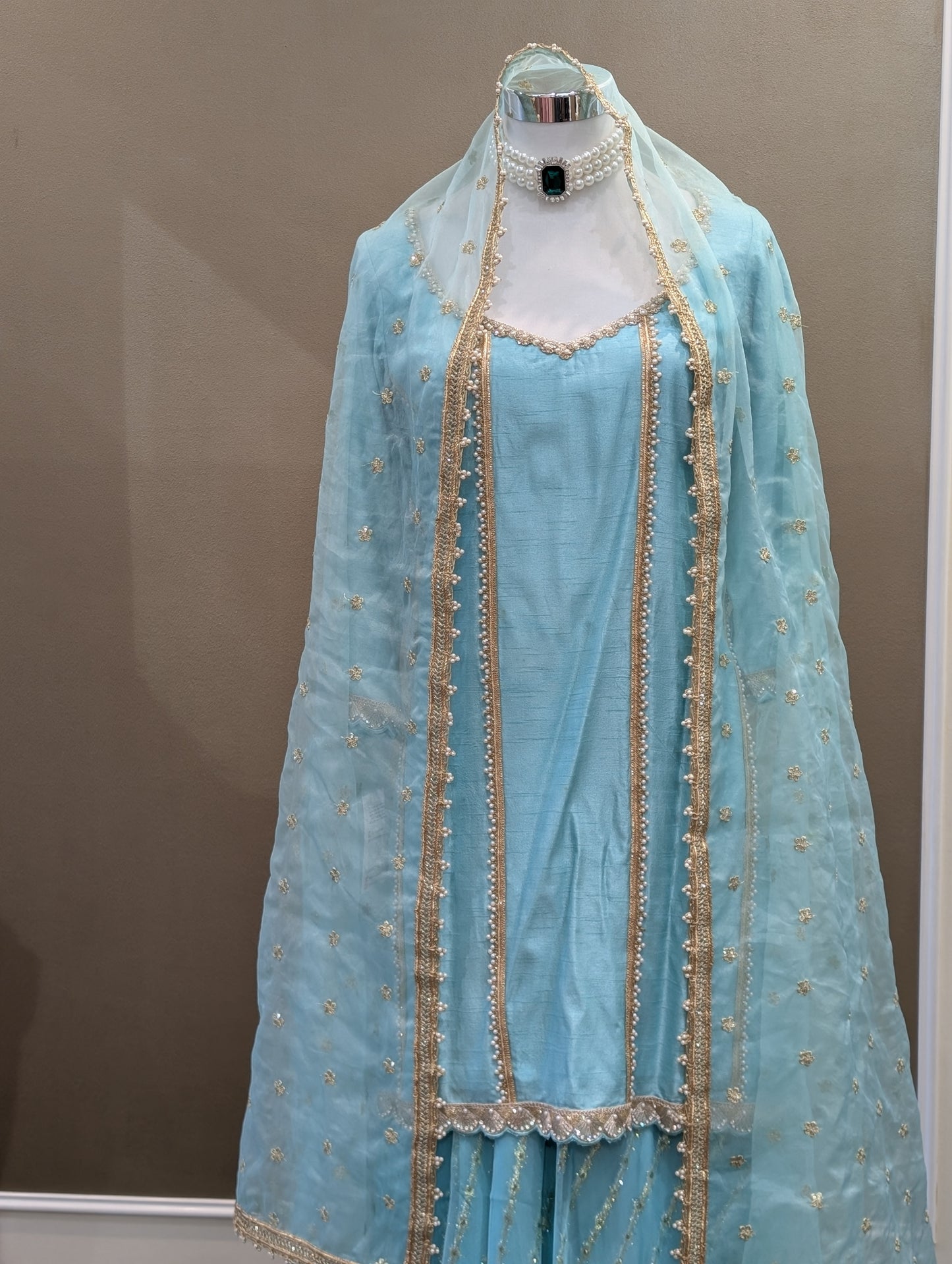 Silk pearl kurta with organza sharara