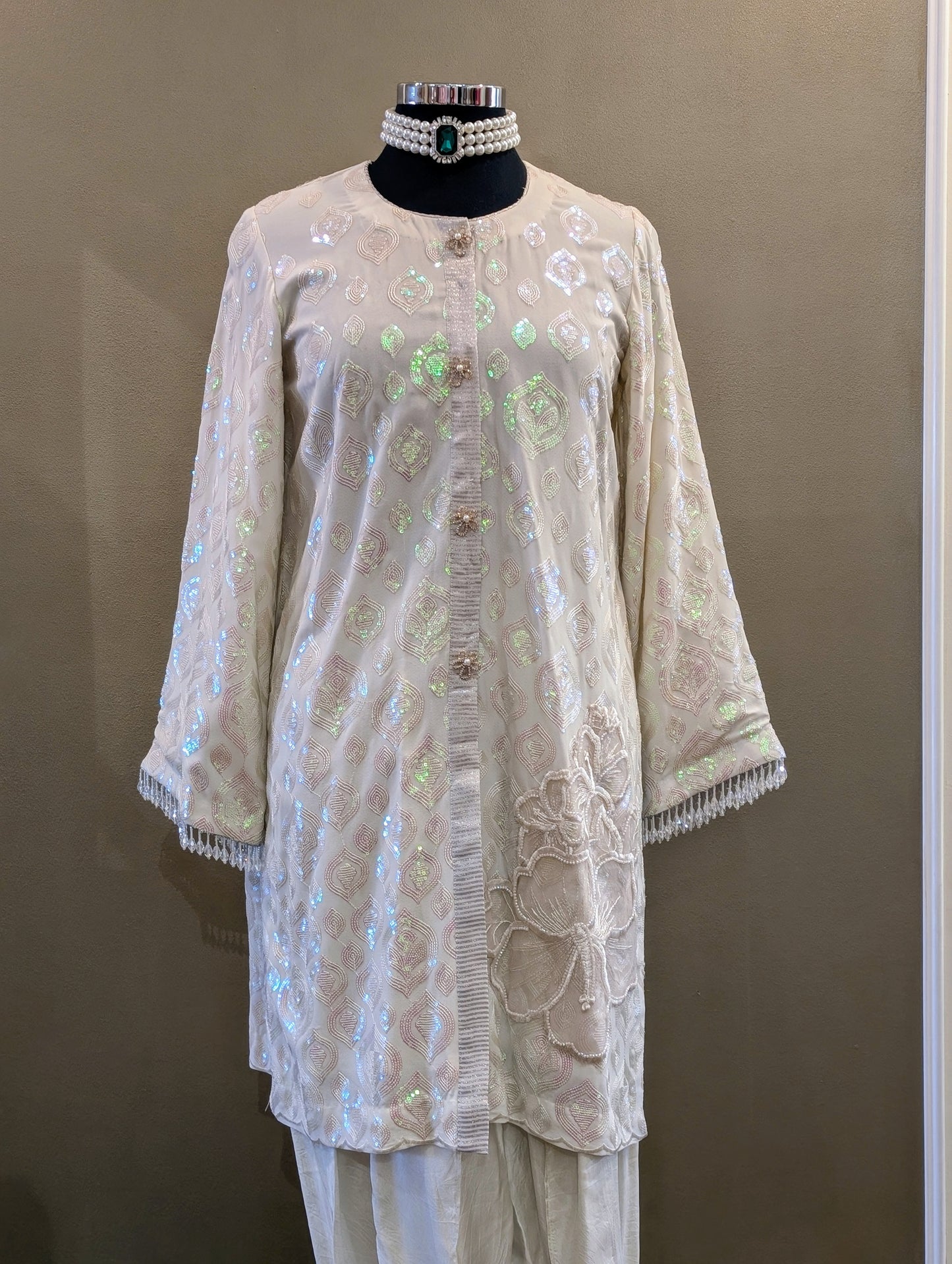Sequin textured kurta tulip set
