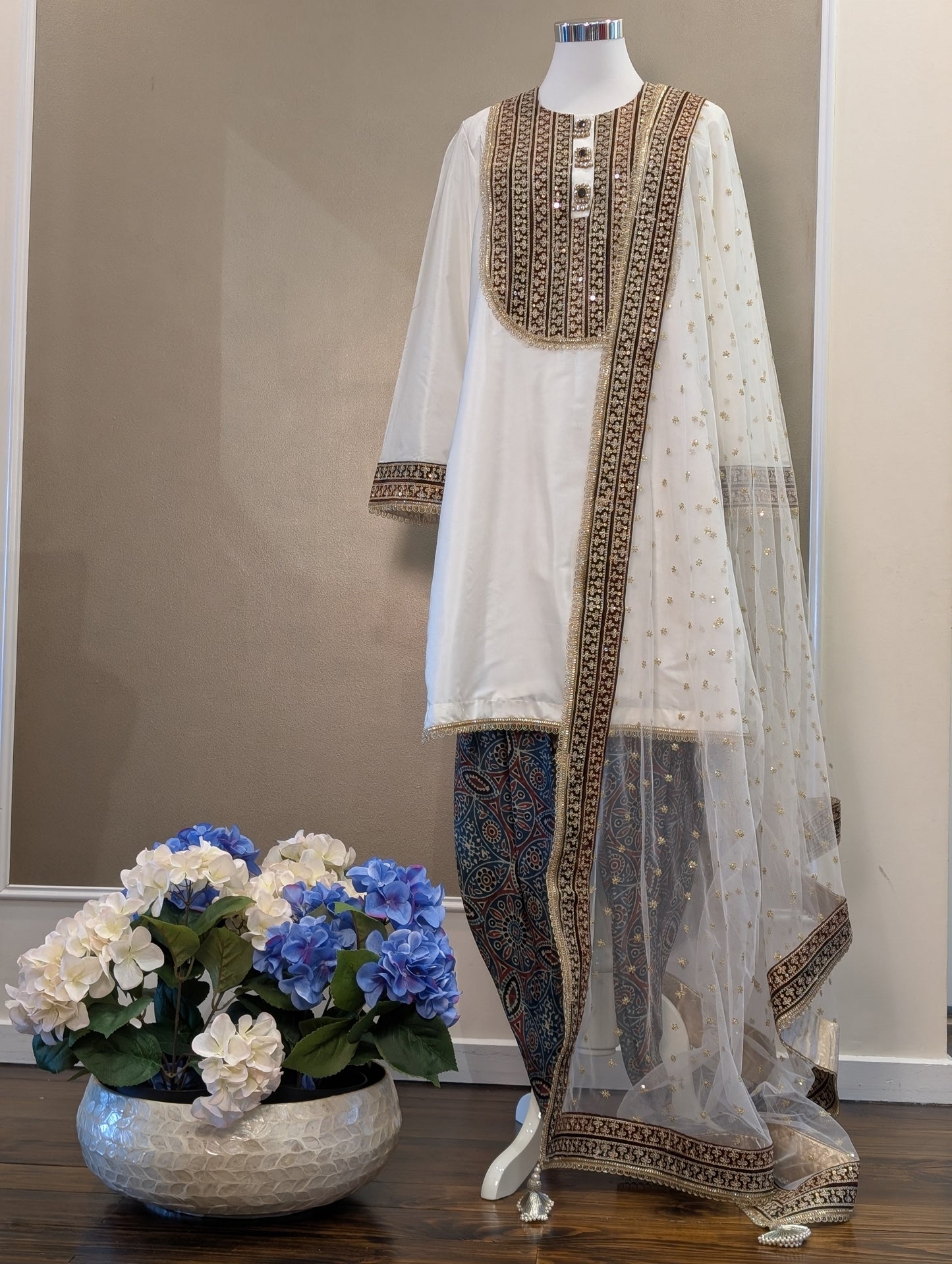Silk kurta with ajrakh pants
