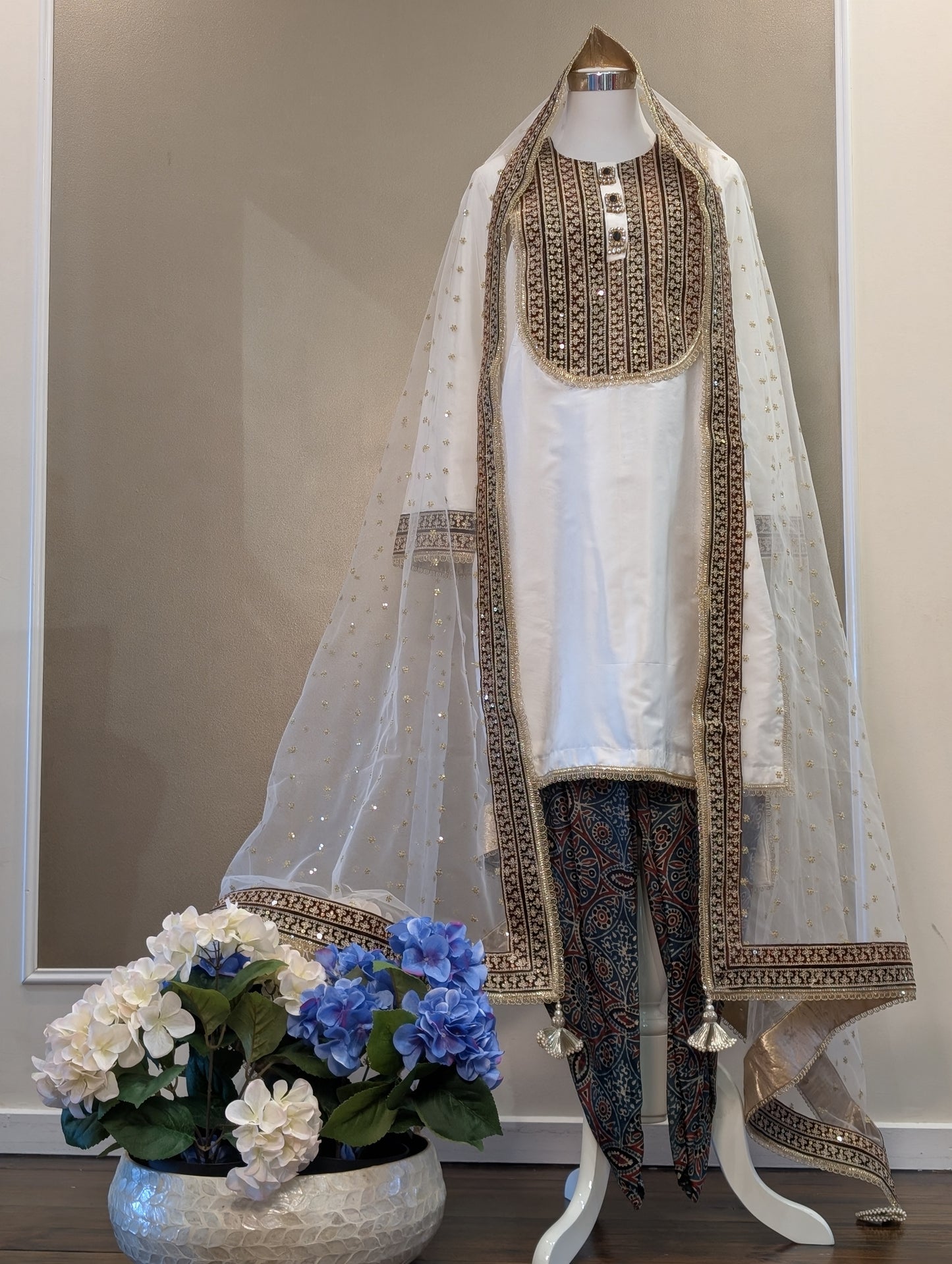 Silk kurta with ajrakh pants