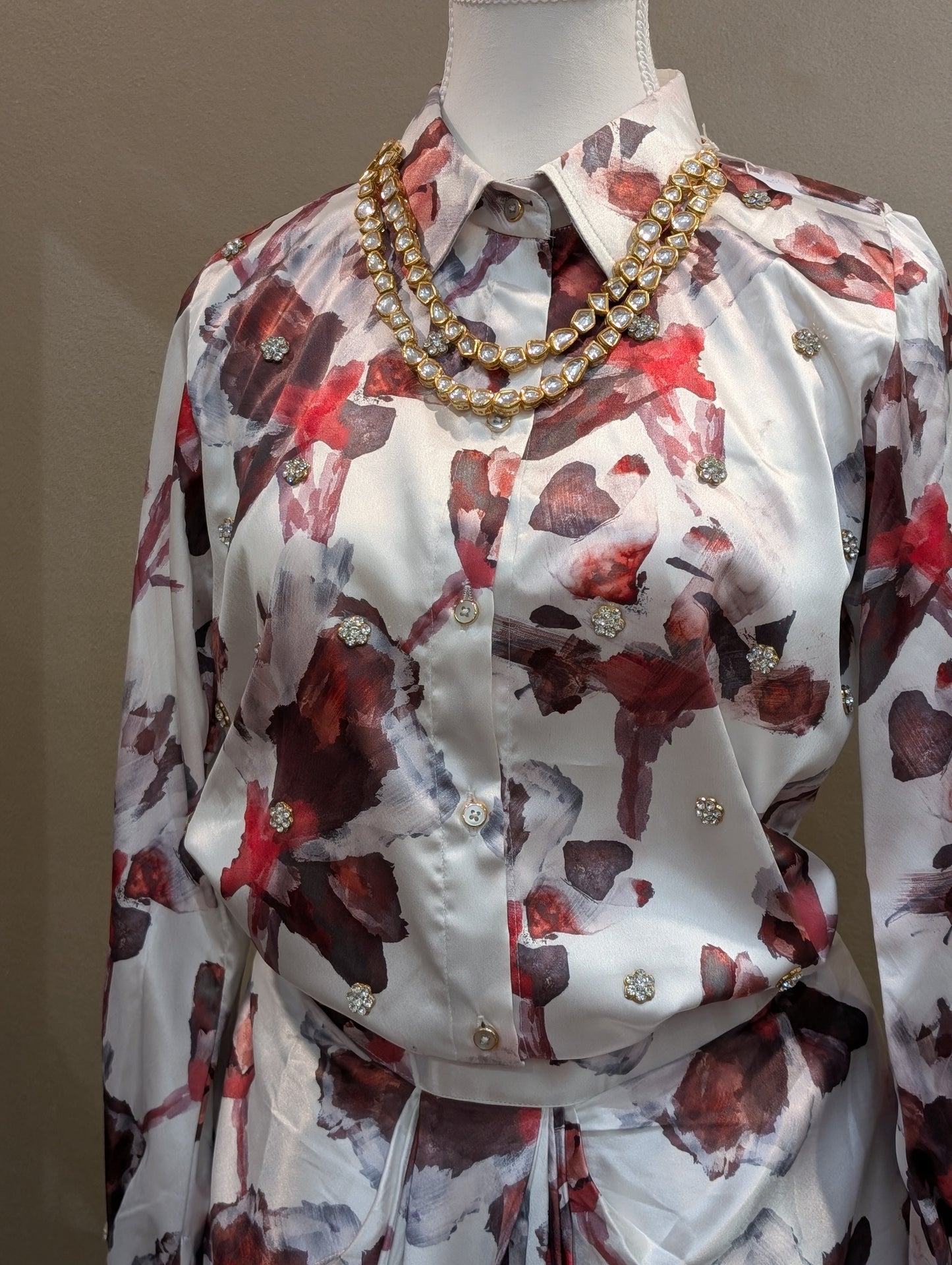 Shirt style drape skirt set