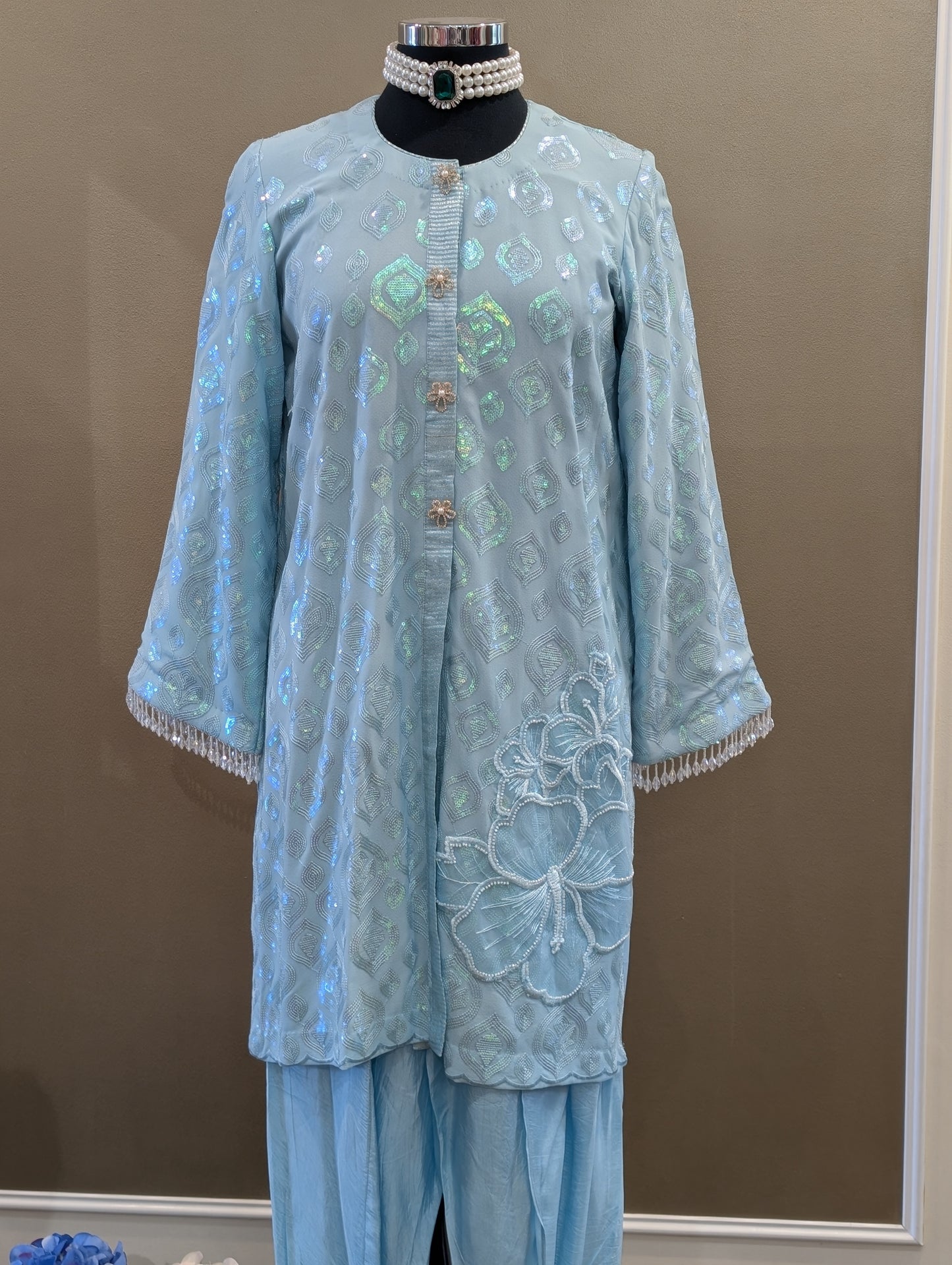 Sequin textured kurta tulip set