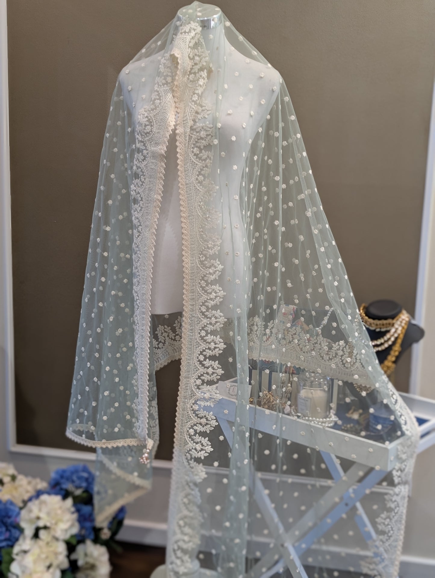 Embroidered net dupatta