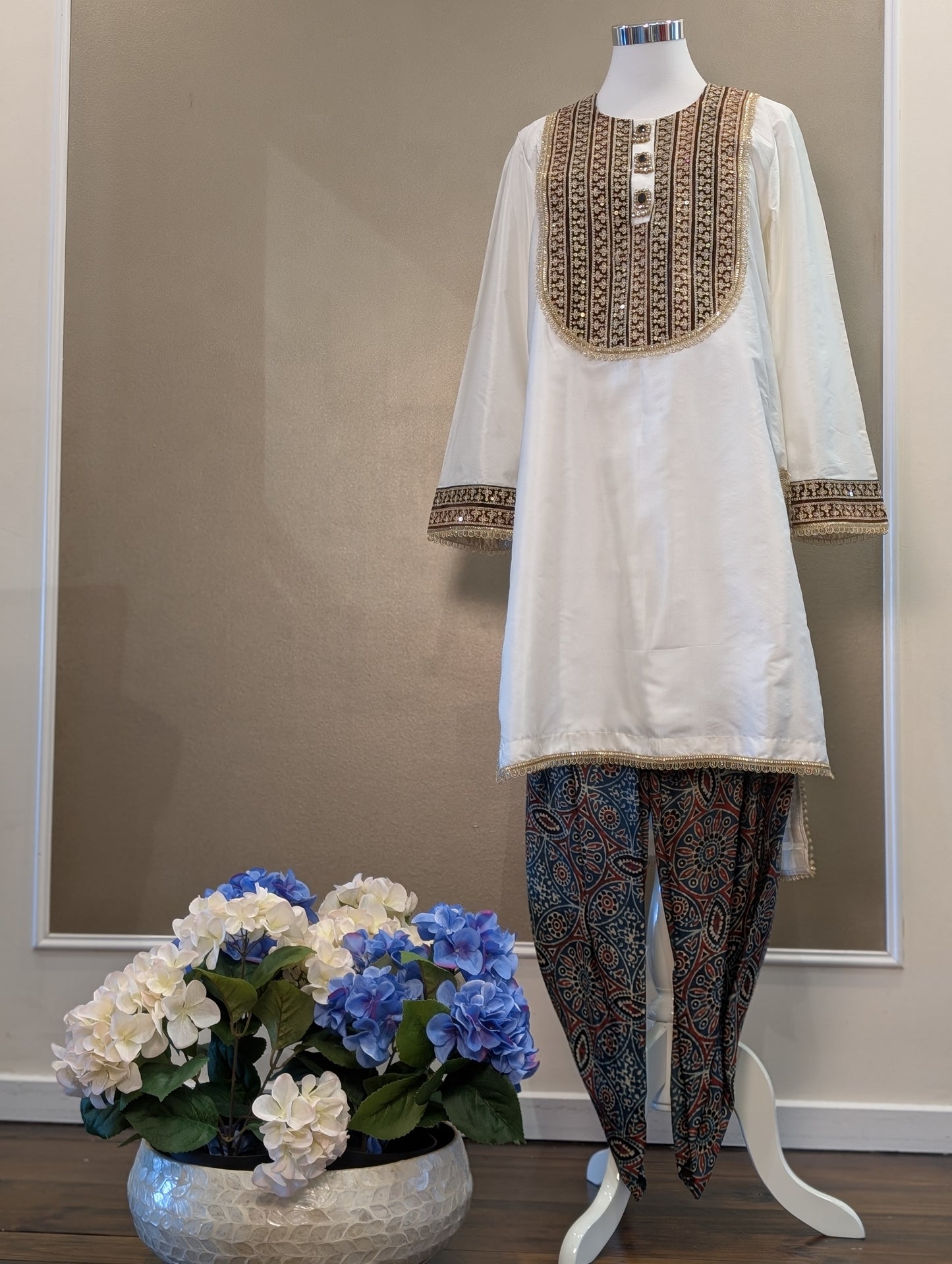 Silk kurta with ajrakh pants