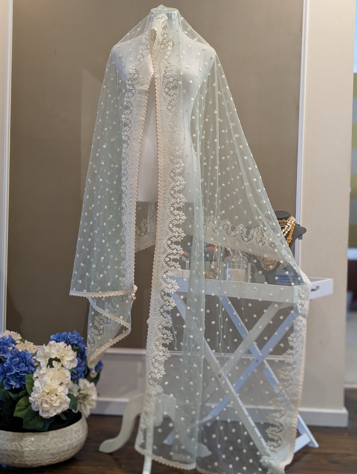 Embroidered net dupatta