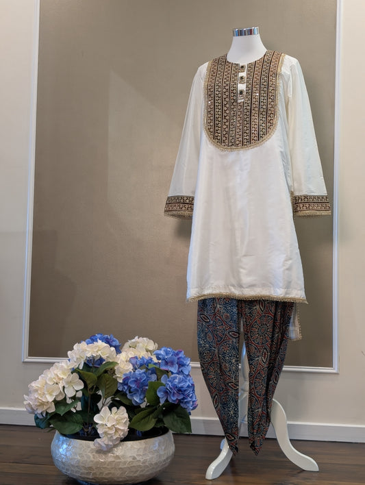 Silk kurta with ajrakh pants