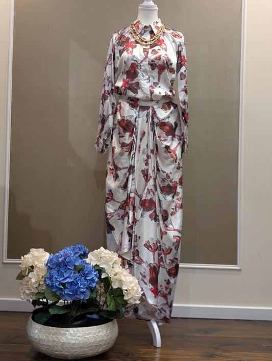 Shirt style drape skirt set