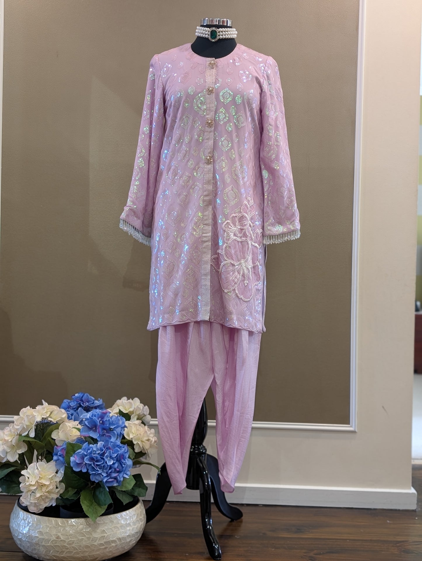 Sequin textured kurta tulip set