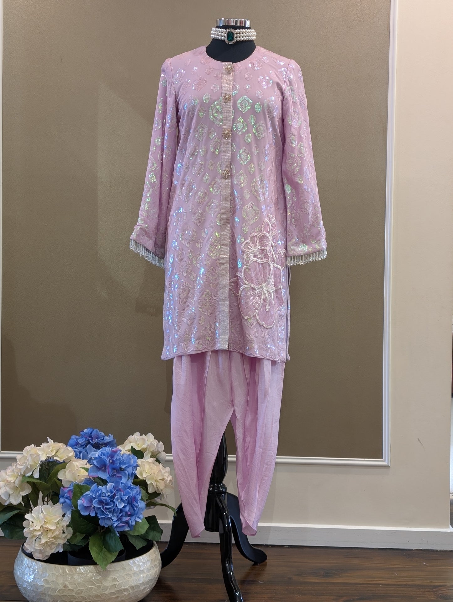 Sequin textured kurta tulip set