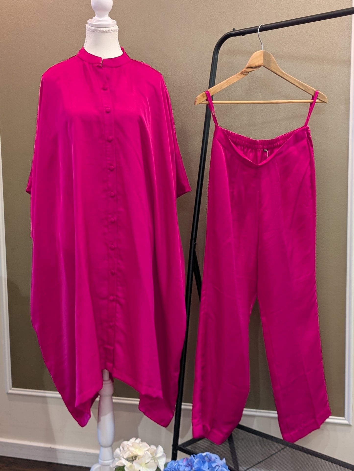 Satin silk kaftan outfit