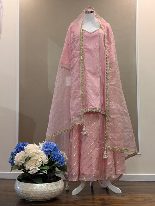 Silk pearl kurta with organza sharara